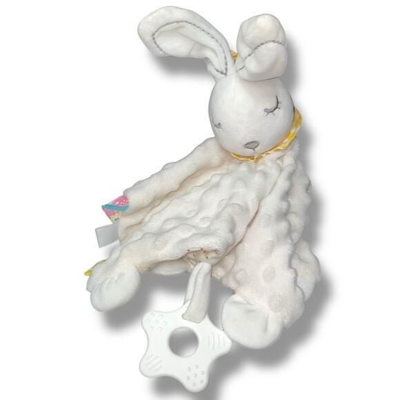 Appease Lovey Bunny Rabbit Security Blanket Baby Plush Tabs Rattle Embroider 10" - Picture 15 of 15